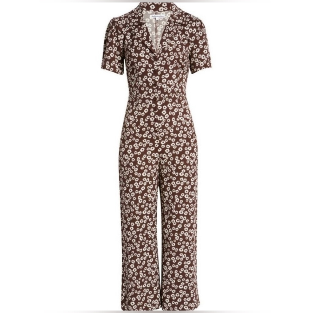 Reformation brown & white floral jumpsuit